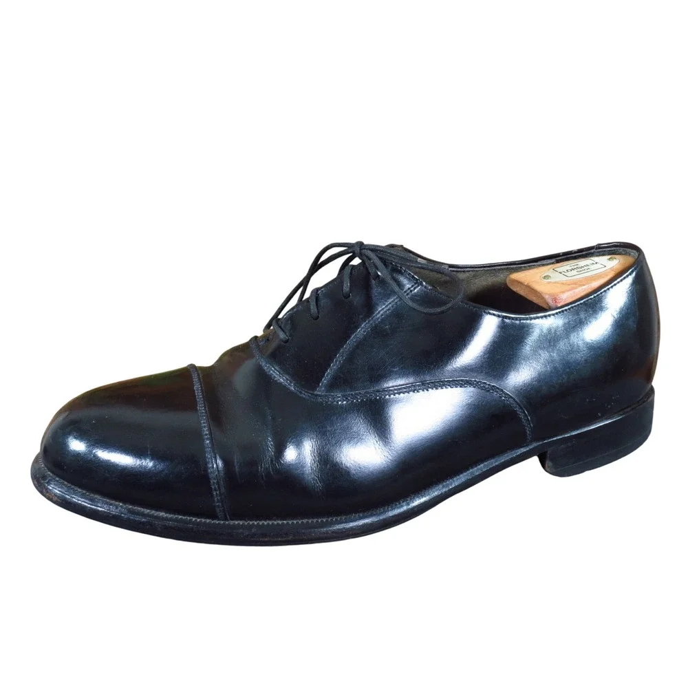 Stafford 014-2071 Mens Cap Toe Oxford Shoe Size 9 EEE Formal Dress Black Leather